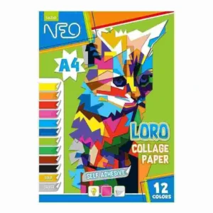 Loro sticky, kolaž papir, 12 boja, samolepljiv, A4