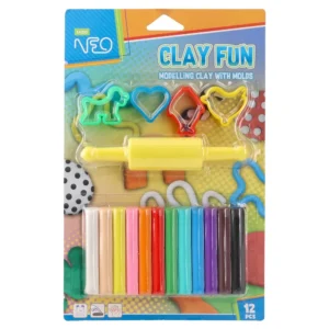 Clay fun, plastelin sa kalupima, blister, 12 boja, 180g