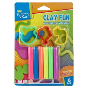 Clay fun, plastelin sa kalupima, neon, 6 boja, 80g