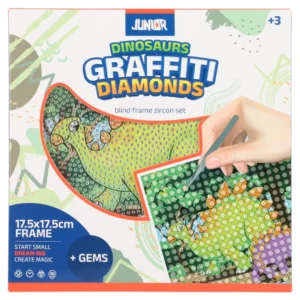 Graffiti diamonds, blind ram sa bockalicama, dinosaurusi, bela, 17,5x17,5cm