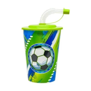 Tubule, čaša  sa cevčicom, plastična, football, 450ml
