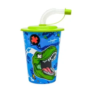 Tubule, čaša  sa cevčicom, plastična, dino, 450ml