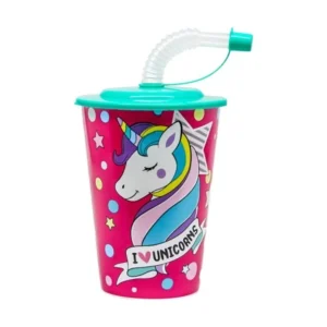 Tubule, čaša  sa cevčicom, plastična, unicorn, 450ml