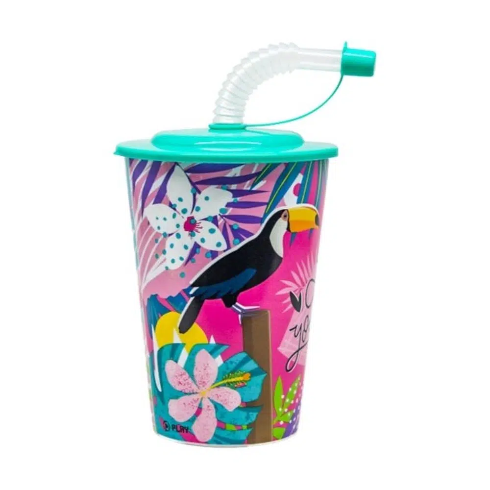140956_001.webp Tubule, čaša sa cevčicom, plastična, tropical, 450ml - Slika 1