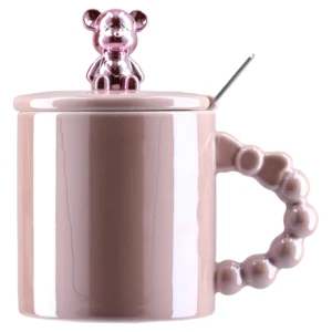 Moka, šolja sa poklopcem, keramička, meda, roze, 350ml