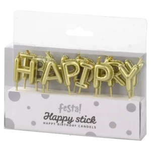 Happy stick, svećice, zlatna, Happy birthday