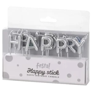 Happy stick, svećice, srebrna, Happy birthday