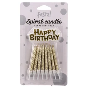 Spiral candle, svećica, zlatna, 16K sa držačima+ Happy birthday