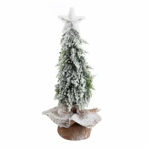 Deco wood, novogodišnja jelka u saksiji, sa lampicama i zvezdom, 48cm