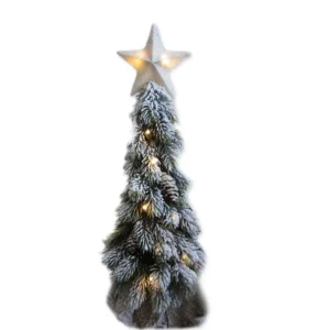 Deco wood, novogodišnja jelka u saksiji, sa lampicama i zvezdom, 65cm