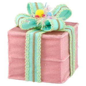 Glossy, novogodišnja dekoracija,  poklon, pastel roze, pliš,  15 X 15 X 17cm