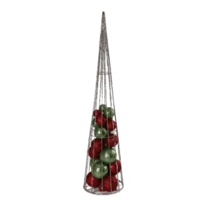 Wire cone, jelka, sa kuglama, crveno-zelena, LED, 80cm