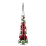 Wire cone, jelka, sa kuglama, crveno-zelena, LED, 60cm
