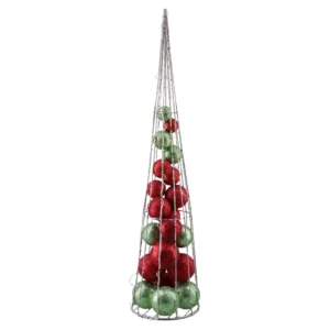 Wire cone, jelka, sa kuglama, crveno-zelena, LED, 60cm