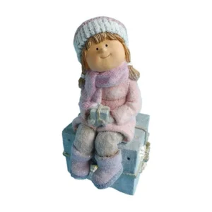 Willy, novogodišnja dekoracija, devojčica i poklon, 38cm