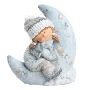Willy, novogodišnja dekoracija, devojčica i mesec, 37cm