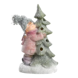 Willy, novogodišnja dekoracija, devojčica i jelka, 21cm