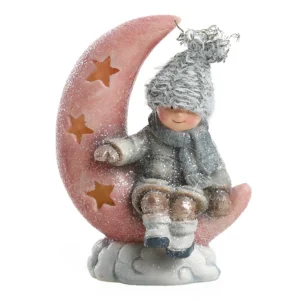 Willy, novogodišnja dekoracija, dečak i mesec, 18cm