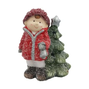 Willy, novogodišnja dekoracija, dečak i jelka, 17cm