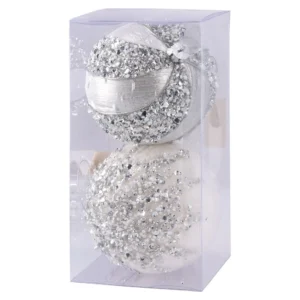 Icy lux, novogodišnja kugla, set, srebrno-bela, 12cm, miks, 2K