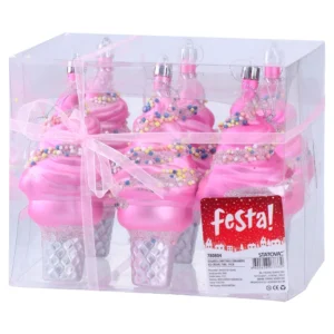 Sugared, novogodišnji ukras, sladoled, roze, 14cm, 6K