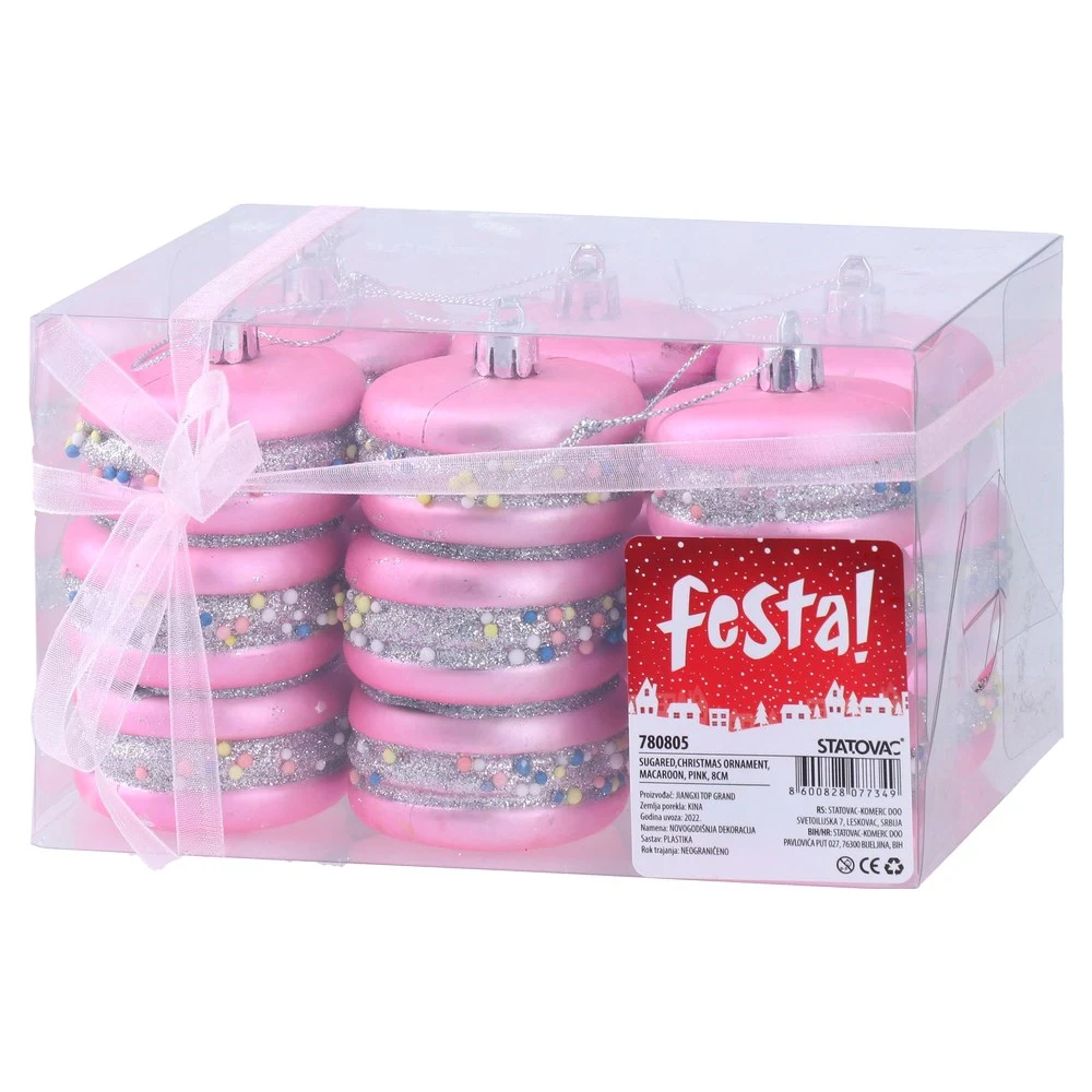 780805_001.webp Sugared, novogodišnji ukras, macaroon, roze, 8cm, 6K - Slika 1