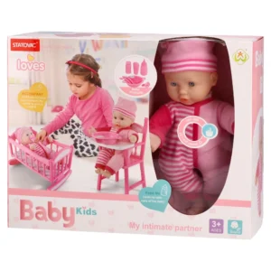 Boneca, lutka set, beba sa krevetom i hranilicom, 30cm, 478, Baby little loves