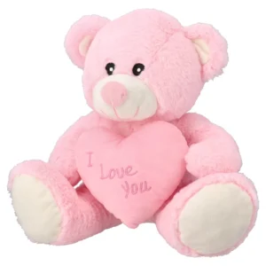 Plush, igračka, plišana, meda, roze, 28cm, I love you